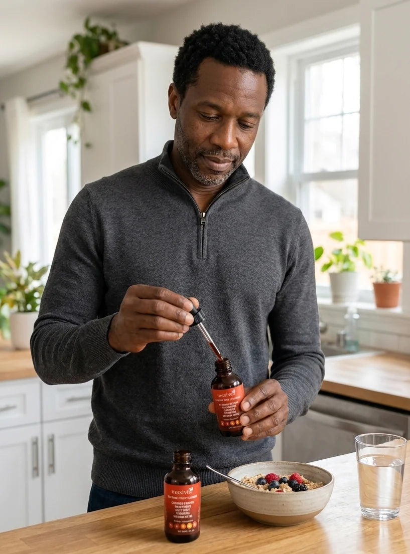 Measuring two droppers of Maxivita Cayenne Vitality Drops