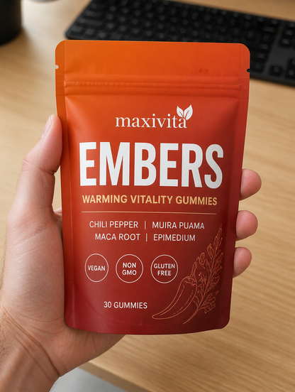Maxivita EMBERS pouch held in hand