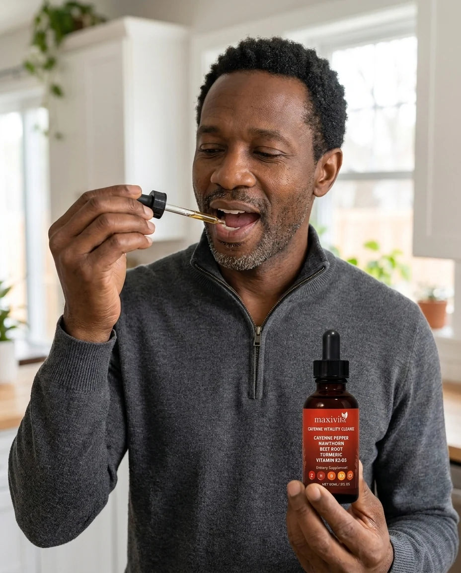 Holding Maxivita drops under the tongue