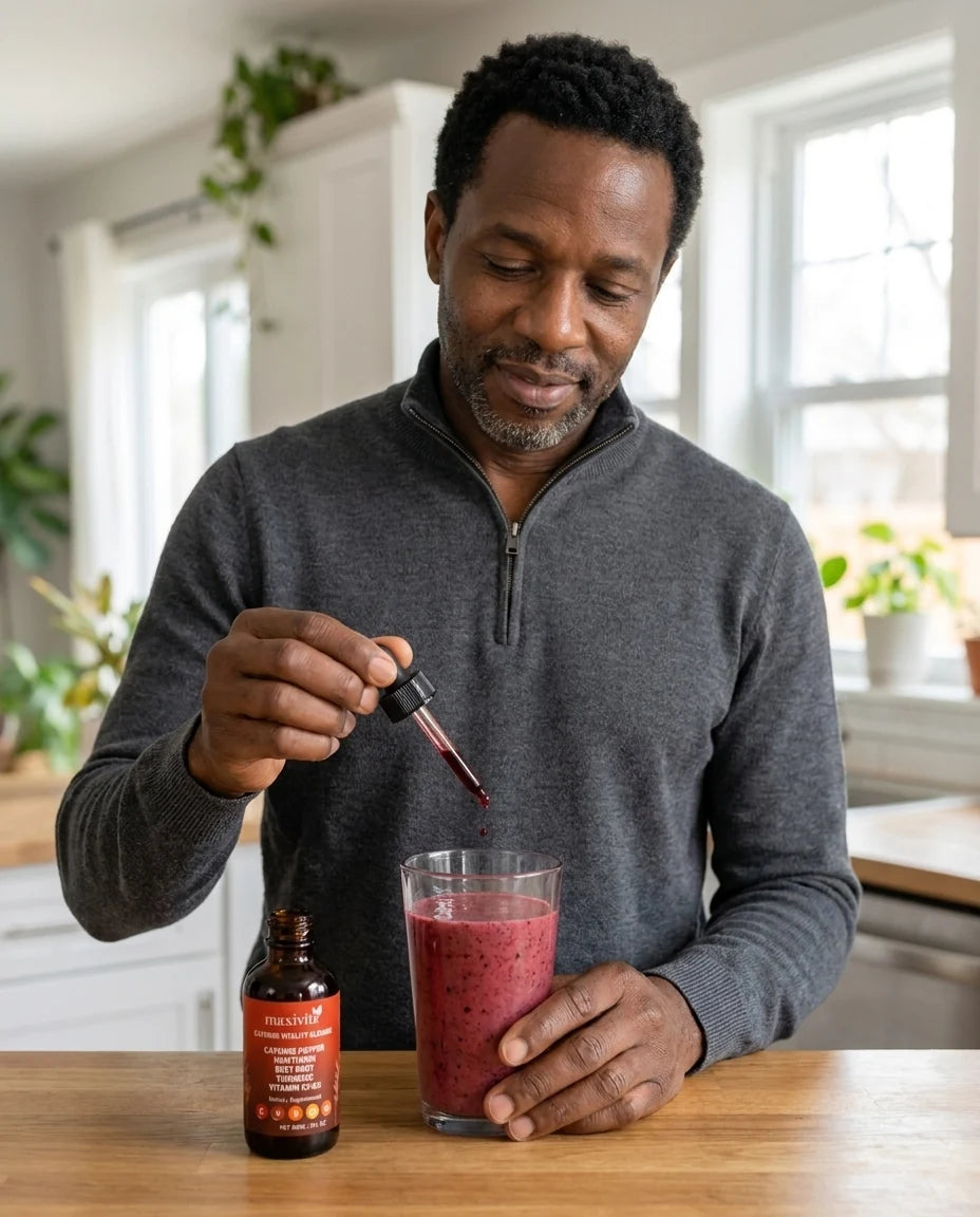 Mixing Maxivita drops into a morning drink