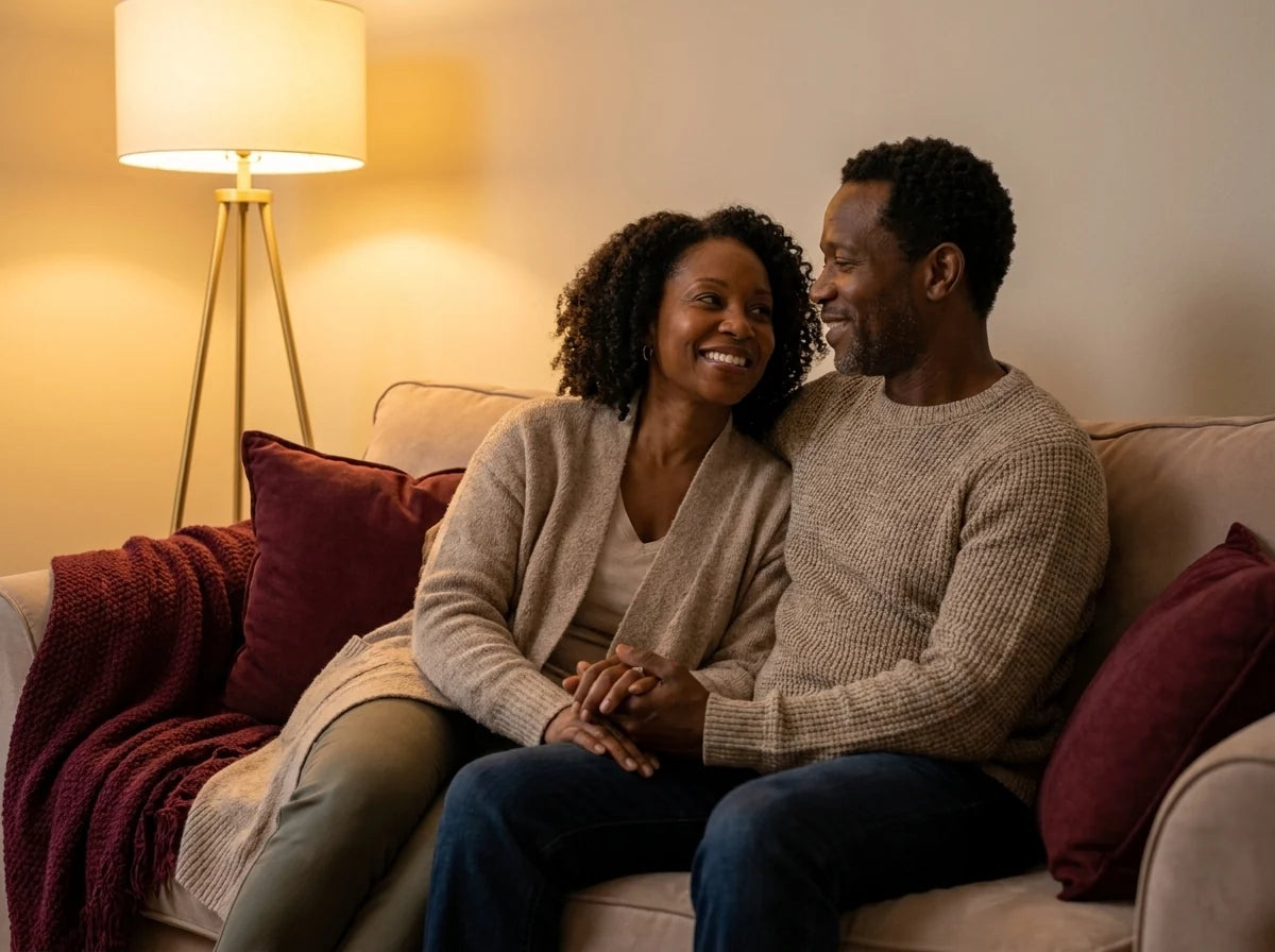 Relaxed evening connection after a consistent routine