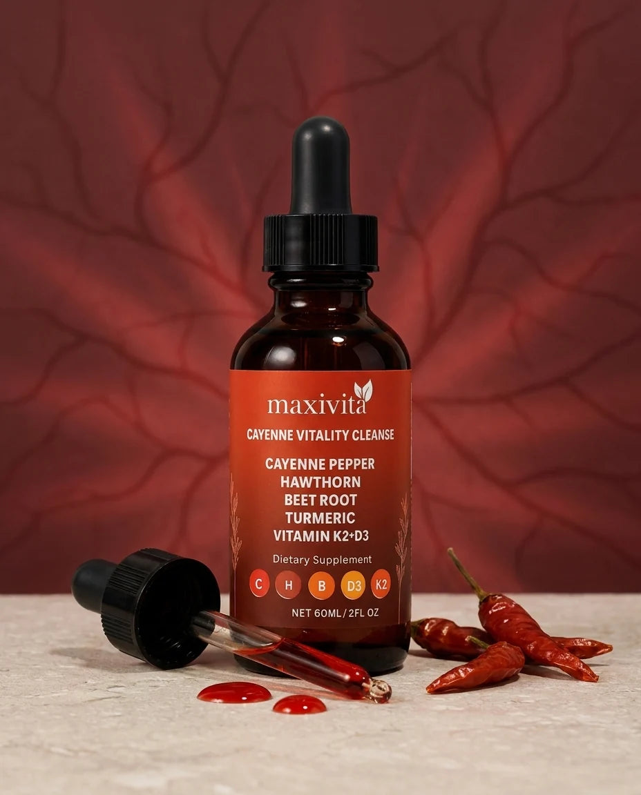 Maxivita Cayenne Vitality Drops bottle with cayenne peppers